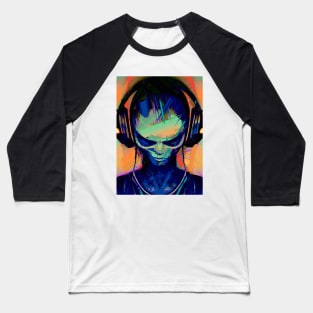 Alien DJ Rectangle Glitch Art Design Baseball T-Shirt